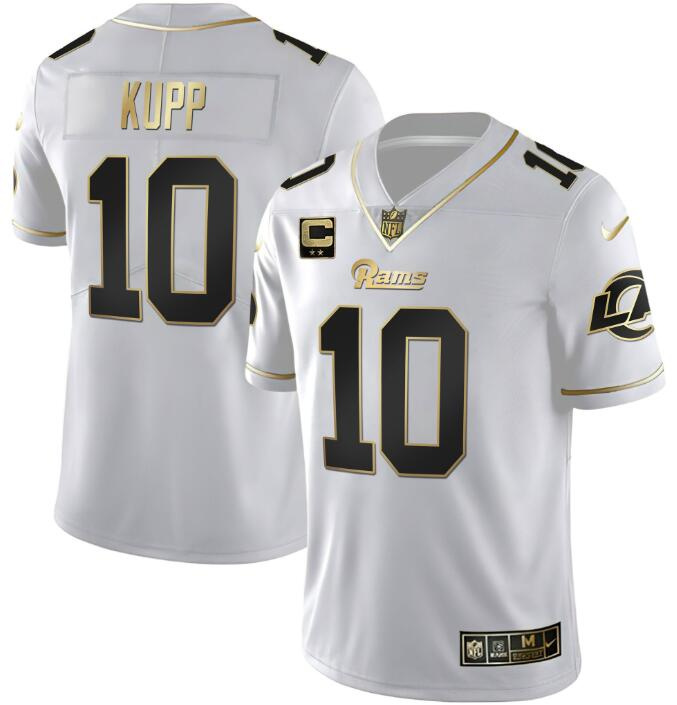 Men's Los Angeles Rams #10 Cooper Kupp White Golden with 2-Star Patch Vapor Vapor Stitched Football Jersey